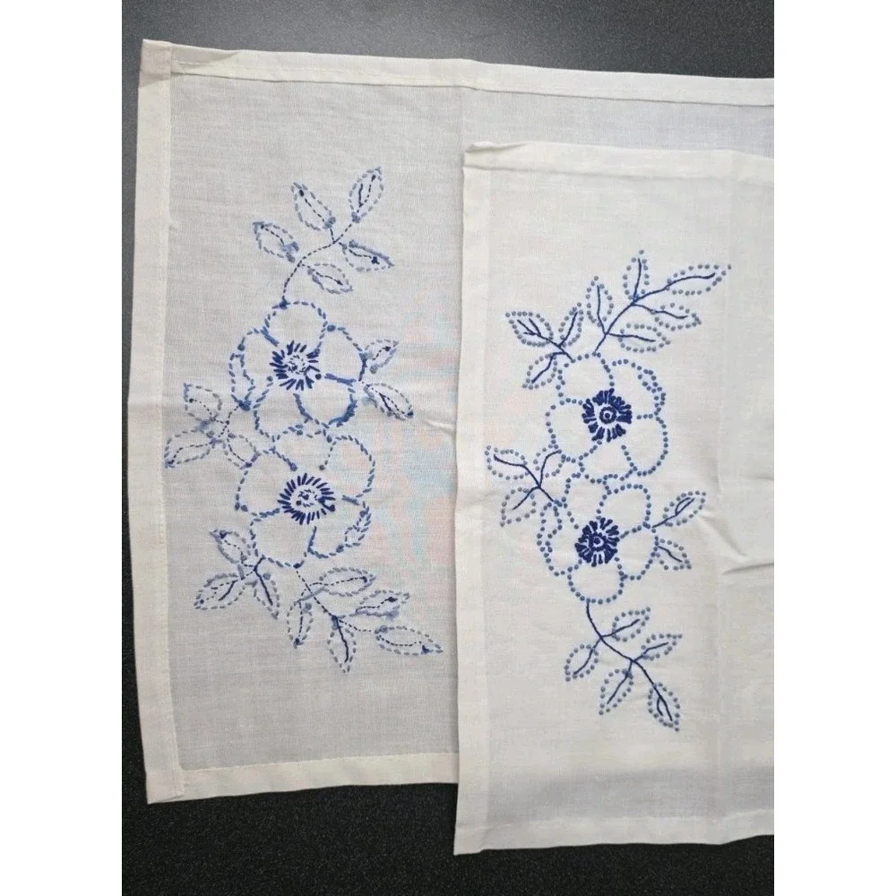 Vintage Hand-Embroidered Floral Linen Table Runner Cottage Granny Core